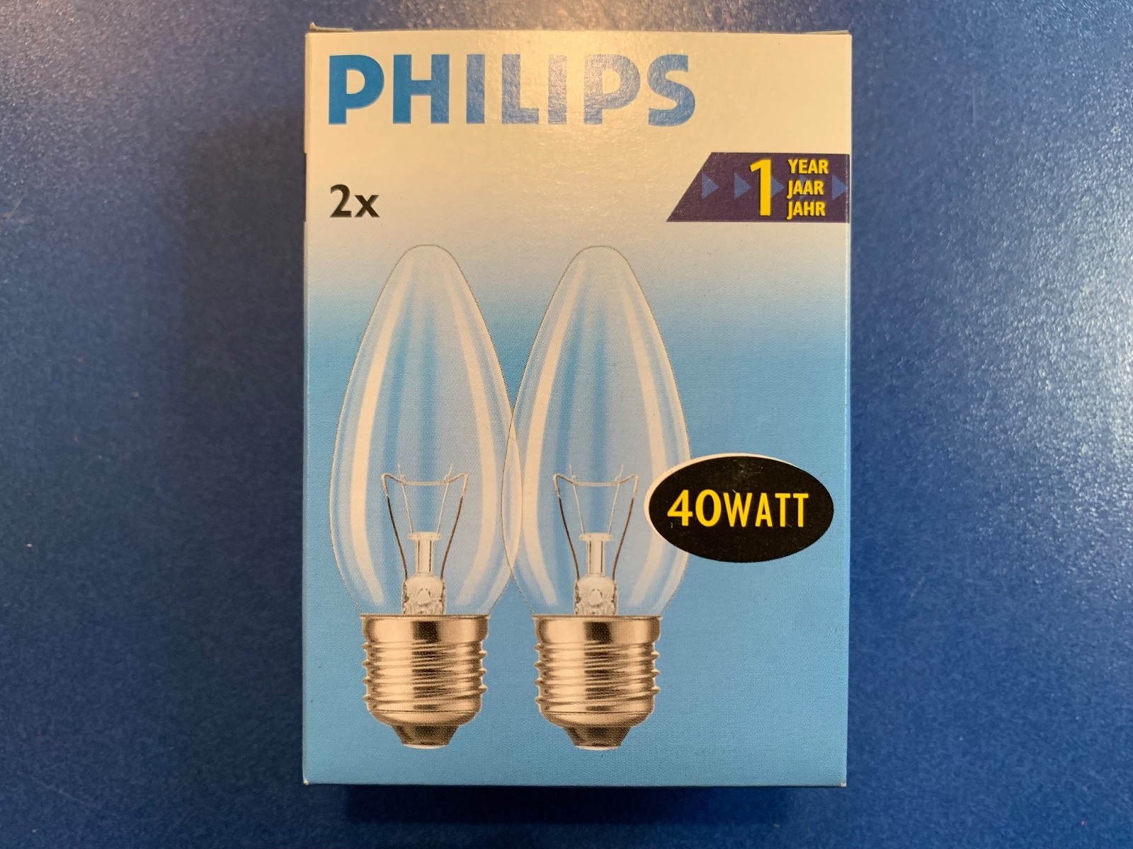 2X PHILIPS Candle Bulb E27 40W Clear 230V DIMMABLE
