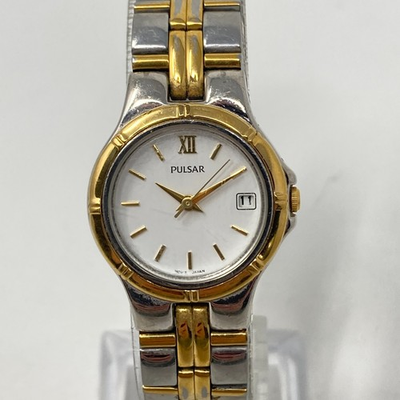 #ad Pulsar Watch Women 23mm Gold Silver Tone Date V782 X138 WR New Battery 7.25quot; $10.00