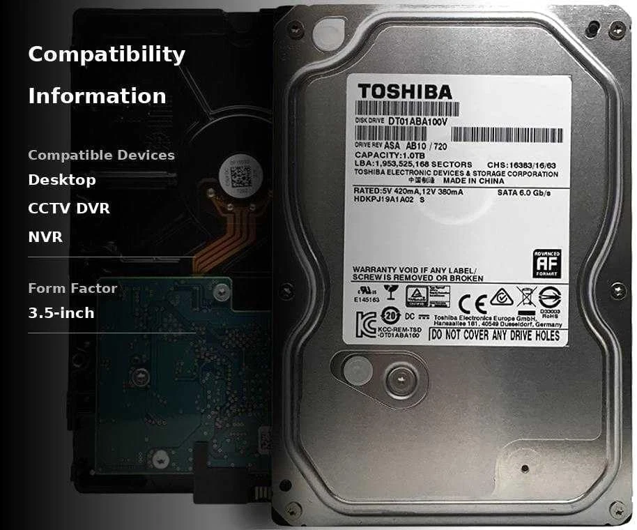 TOSHIBA DT01ABA100V 1TB SATA 6.0 Gb/s 5700 RPM 32MB 3.5" Desktop Hard Drive - Image 3 of 4