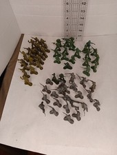 Vintage Lot Of 63 Army Green And Grey Plastic Combat Soldiers, Lightly Used