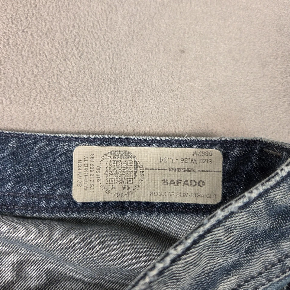 Jeans Diesel Safado para Hombres 36x34 Azul Regular Ajustado Recto Lavado Desgastado 0557V Foto 3 de 4