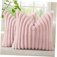 Cozy Faux Fur Throw Pillow Covers 22x22 Set of 2 22" x 22" Pack of 2 Pink
