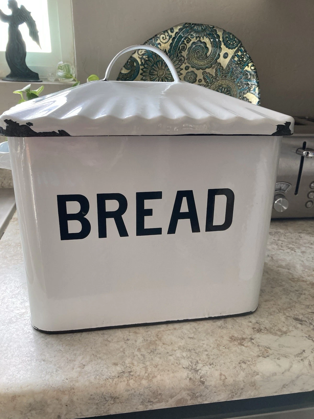 Vintage Farmhouse Style Large White Enamel Bread Box