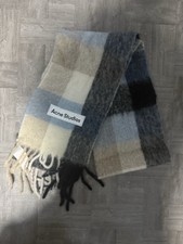 Acne Studios Mohair Checked Scarf (Blue, Beig...