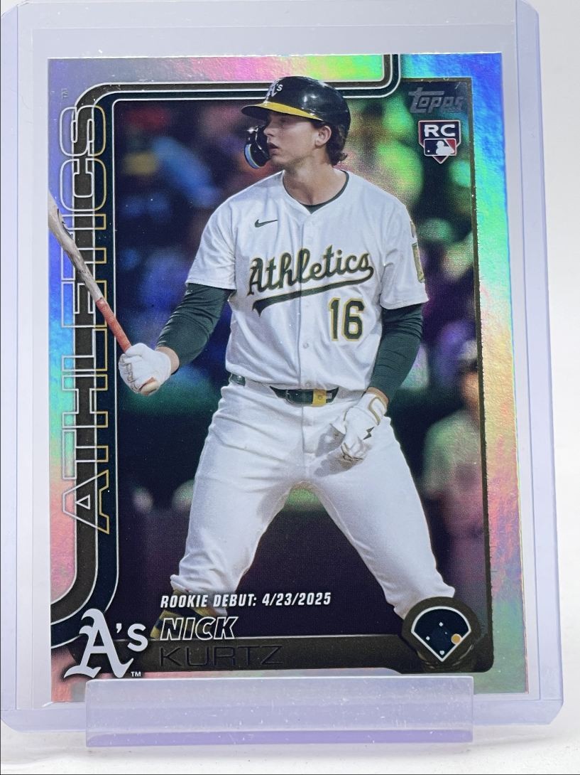 NICK KURTZ 2025 TOPPS UPDATE ROOKIE DEBUT RAINBOW FOIL ATHLETICS RC Q6156