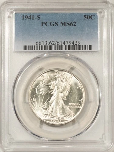 1941-S WALKING LIBERTY HALF DOLLAR - PCGS MS-62, BLAST WHITE!