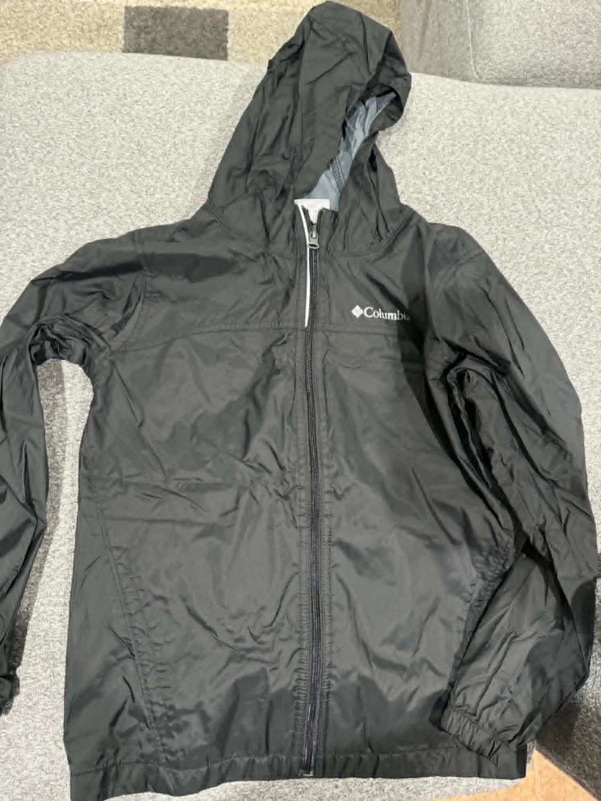 Columbia Youth Medium Windbreaker Jacket Black Hooded Lightweight