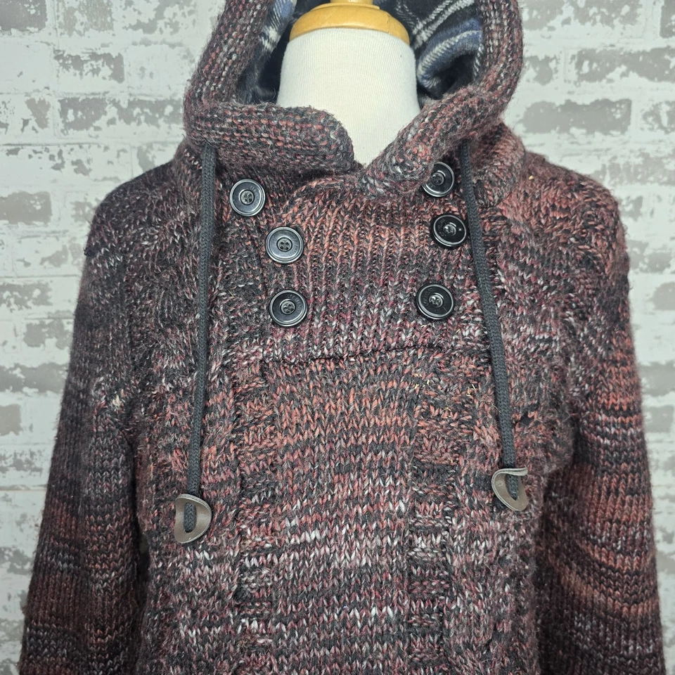 Leif Nelson Sweater Mens Large Chunky Knit With Hood Cable Knit Fisherman Mock - Image 3 of 4