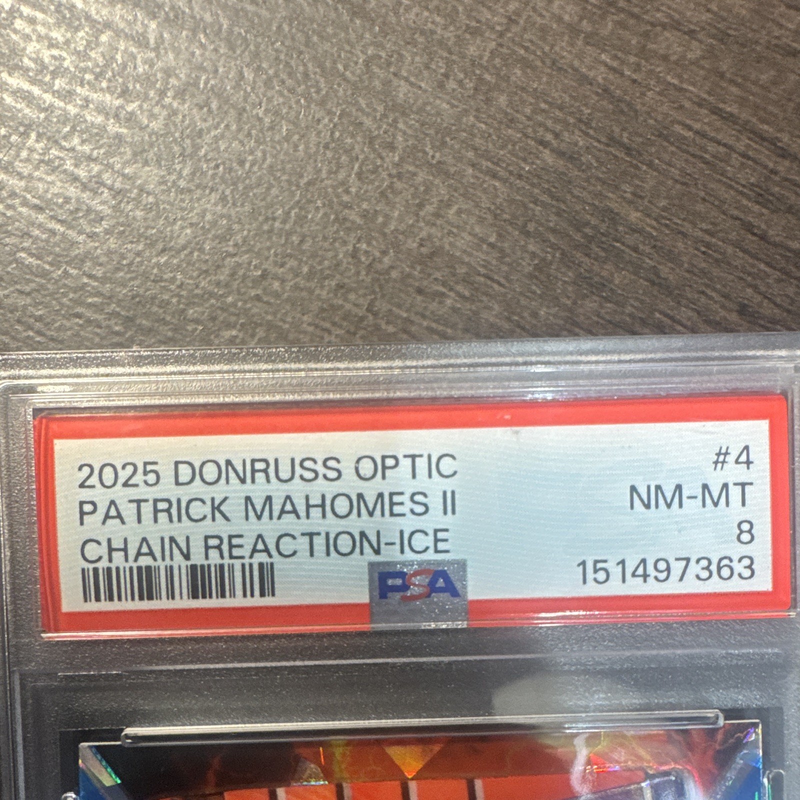 Panini 2025 Donruss Optic Patrick Mahomes II Chain Reaction Ice Prizm /55 PSA 8 view 4