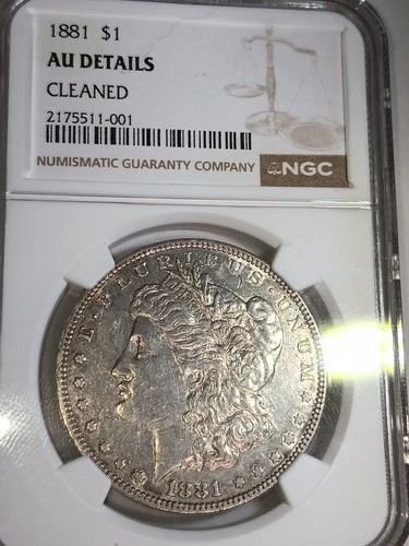 1881 Morgan Dollar NGC AU details (cleaned) Lite Golden tone, Lustrous coin