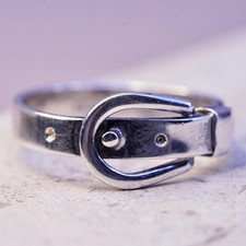 Size 9.5, vintage southwestern HILE sterling silver buckle ring, 925 belt band
