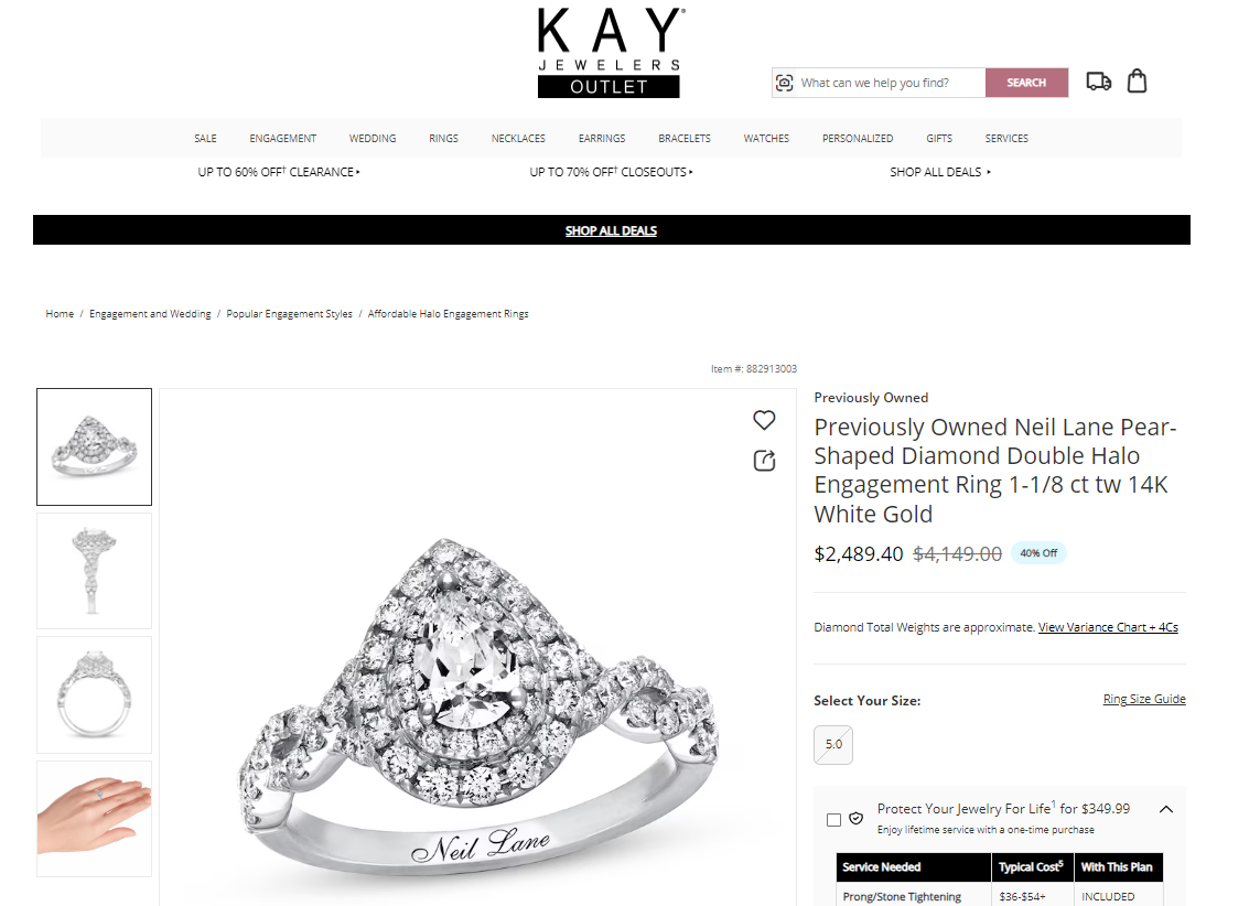 $4,149 Neil Lane 14k White Gold Pear Shape Diamond Double