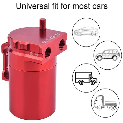 Red Oil Catch Can Kit Reservoir Baffled Tank with Breather Filter Universal New - Picture 4 of 7