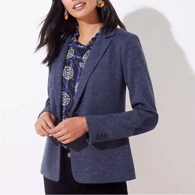 LOFT Puppytooth Knit Elbow Patch Modern Blazer Navy/White Fully lined  Academia