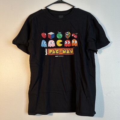 Pac-Man Medium Pac-Man X Rubics Cube Collab Promo T-shirt Black Retro 80 s