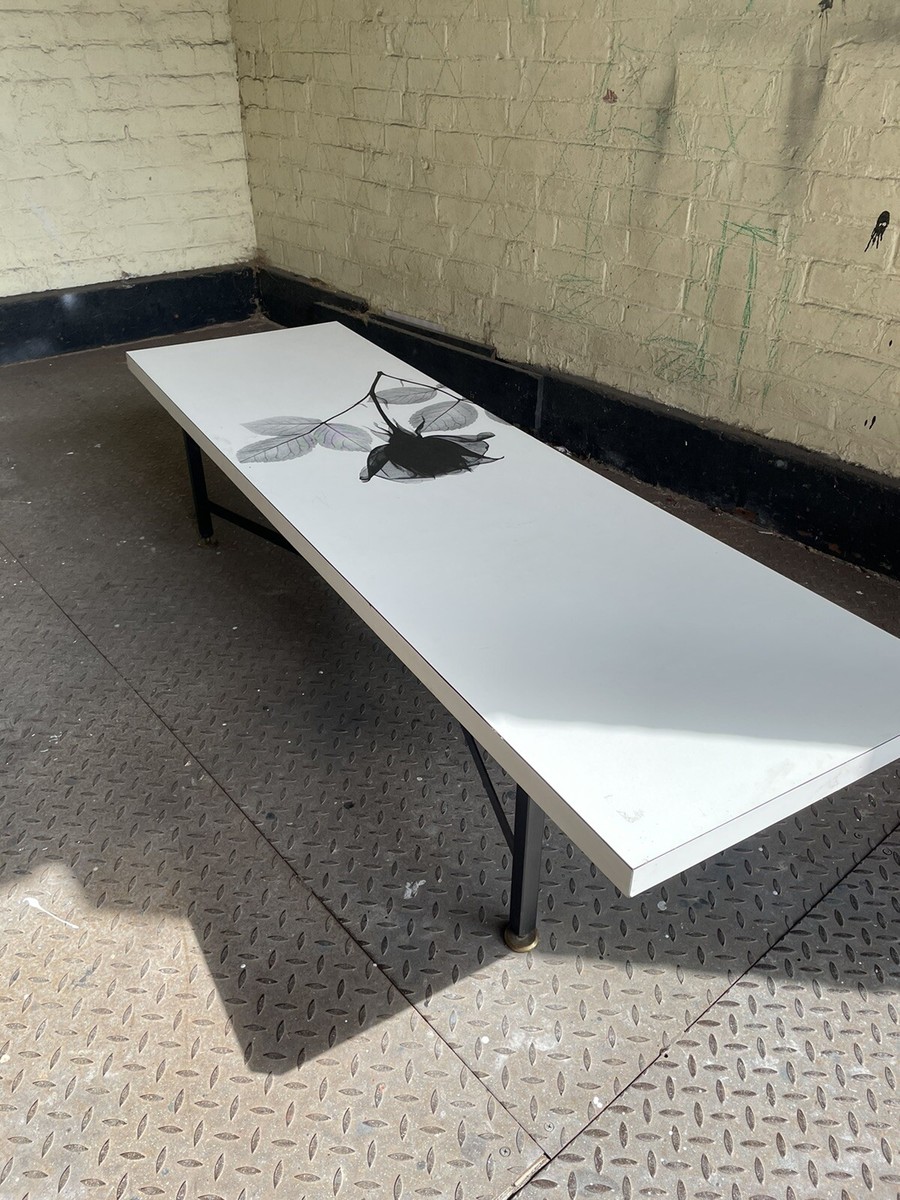 Conran Shop/ Teak Abstract Black Table