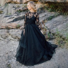 Scoop Neck Black Wedding Dresses Tulle Bridal Gowns with Removable Lace Jacket