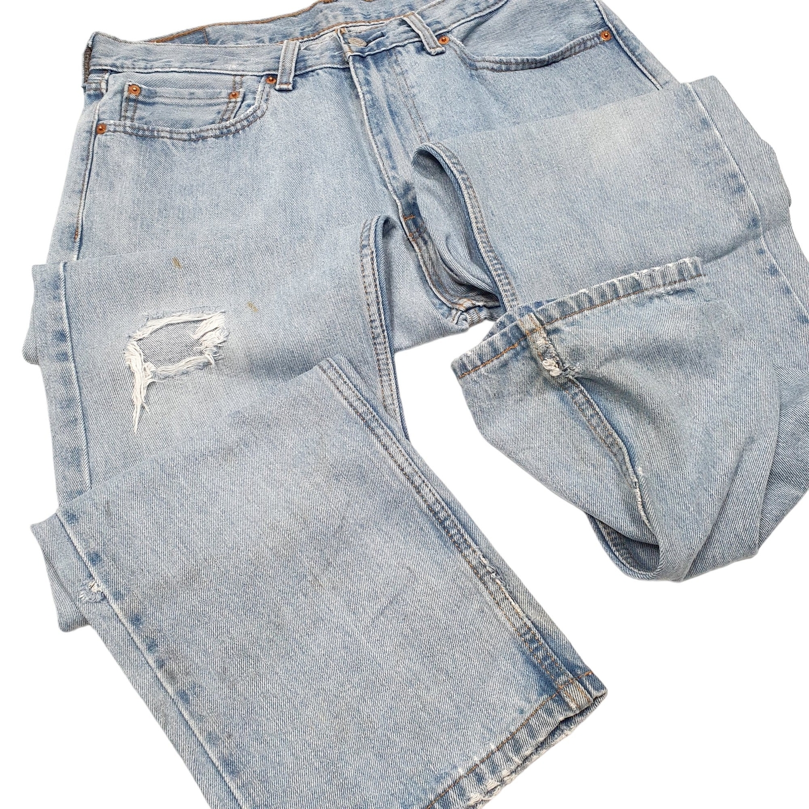 LEVIS 505 Jeans Regular Fit Blue Denim Trousers Mens W35 L32 image 4
