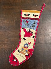 Christmas Stocking Applique Stitched Quilt Style Sledding Snowman