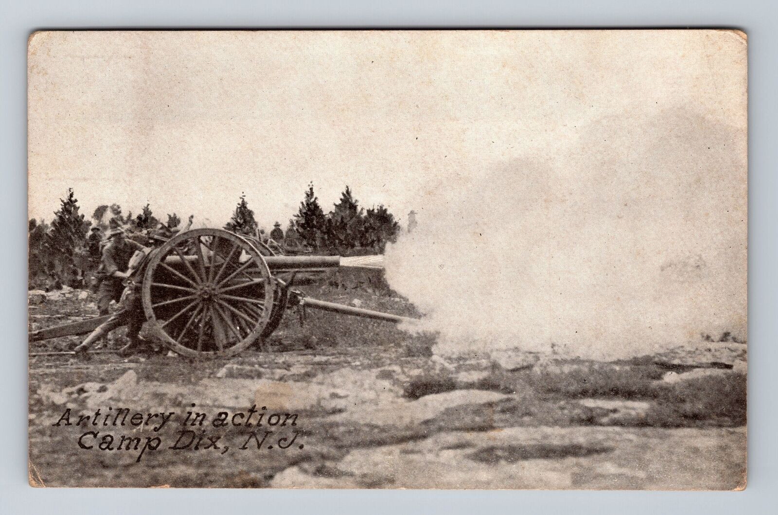 Camp Dix NJ-New Jersey, Artillery In Action US Military Antique Vintage Postcard