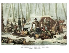 1952 Currier and Ives Lithograph - American Forest Scene. Maple Sugaring