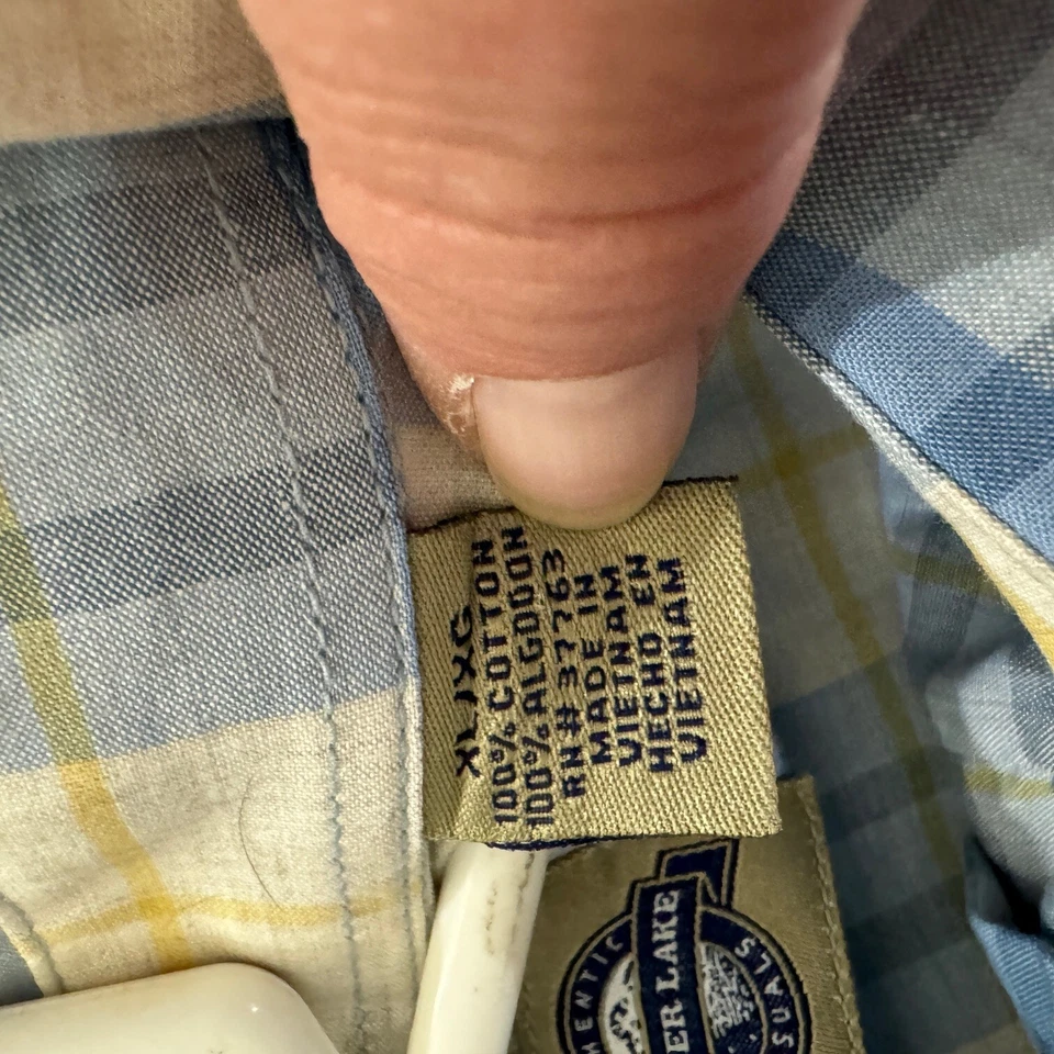 Camisa Shaver Lake Para Hombre Abotonada Informal Manga Larga Talla XL Azul A Cuadros Preppy Foto 4 de 4