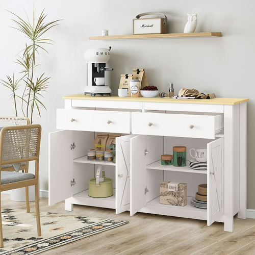 Sideboard Buffet Cabinet Cupboard Side Console Table Storage 2 Drawers 4 Doors - Picture 5 of 5