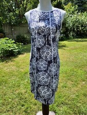 NEW Nine West Womens Sheath Dress Sz 4 Blue & White Abstract Stretch Sleeveless