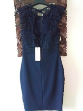 Prom Dress - Lipsy Dress MICHELLE KEEGAN Navy Lace Size uk 10