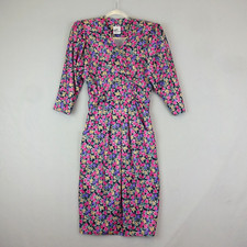 Vintage Dress Size 6 Pink Floral Knee Length 40s 80s Style Retro Revival.