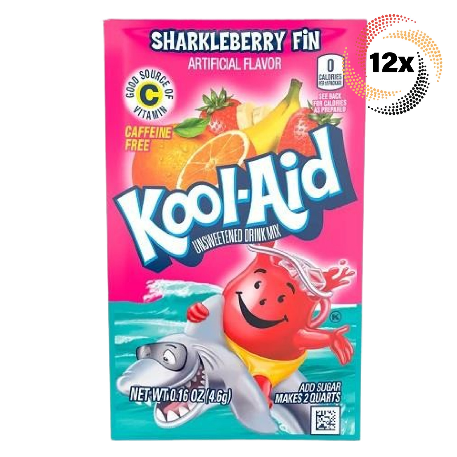 12 пакетов Kool-Aid Sharkleberry Fin, смесь для безалкогольных напитков без кофеина | .16 унций