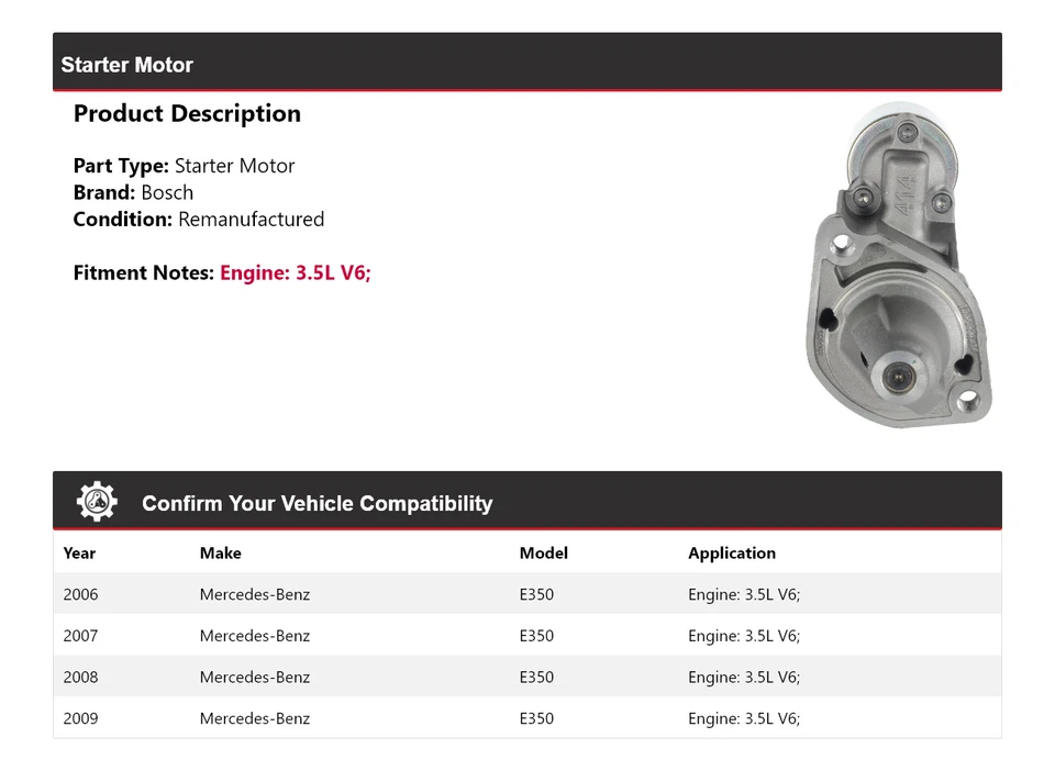 Motor De Arranque Bosch Para Mercedes E350 2006-2009 3.5L V6 (Remanufacturado) 2007 2008 Foto 2 de 4