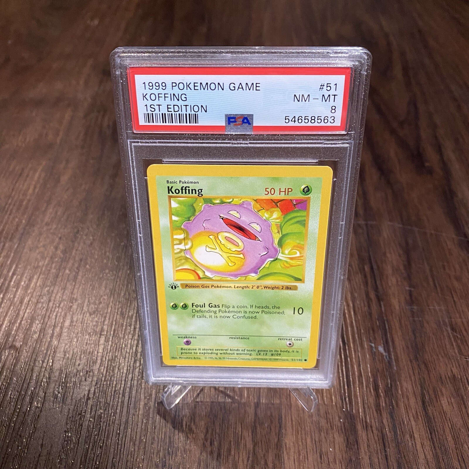 Koffing 1999 Pokemon Base Set 1st Edition Shadowless #51 PSA 8 NM-Mint