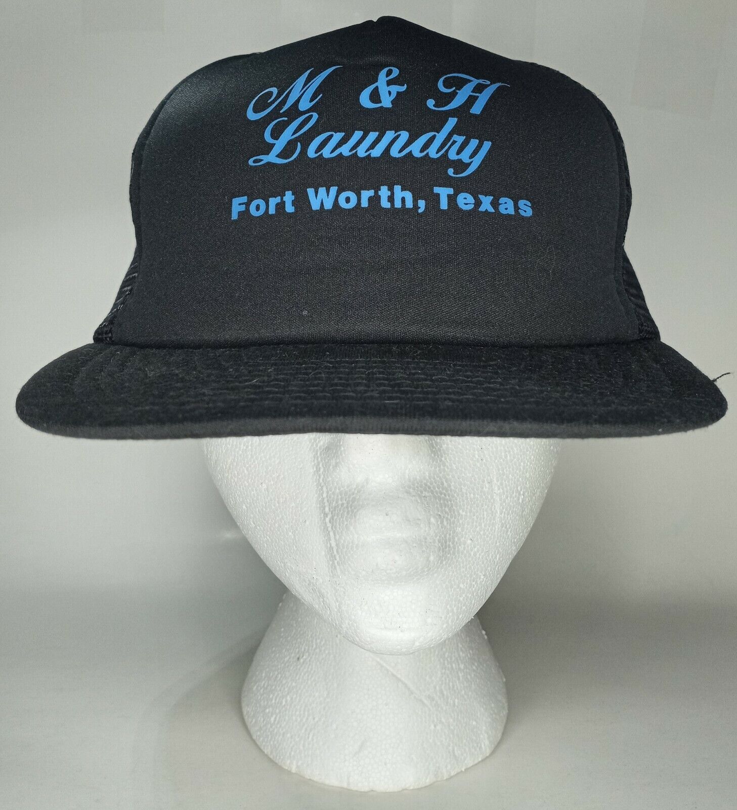 M & H Laundry Ft. Worth Texas Black with Blue Lettering Vintage Adjustable  Cap