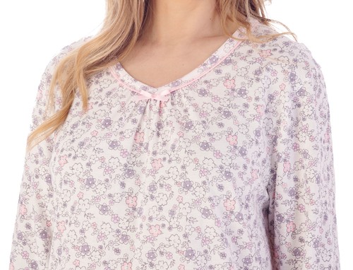 Nightdress Womens Slenderella Long Sleeve Floral Jersey Cotton Nightgown Nighty - Picture 19 of 37