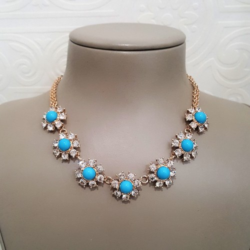 Vera Bradley Women's Statement Necklace Gold Plated Crystals Blue NWT MSRP $54