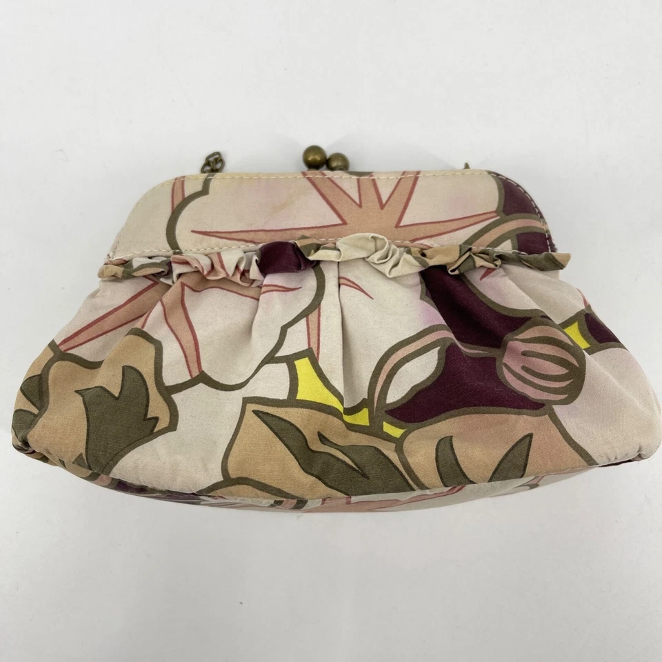 Bolso de Mano GAP Kiss Lock Pequeño Floral Rosa Borgoña Cadena Correa Volantes Foto 3 de 4