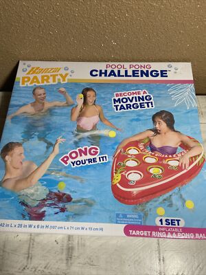 BANZAI Pool Pong Water Game Inflatable Table Ring Float/Pong Balls Inc- **NEW**