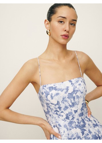 2025 Reformation Monette Linen Floral Maxi Midi Dress Larkspur Blue White Women - Picture 8 of 8