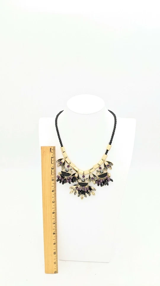 女士声明项链黑色绳子金色水晶簇 — 第 3/4 张图片