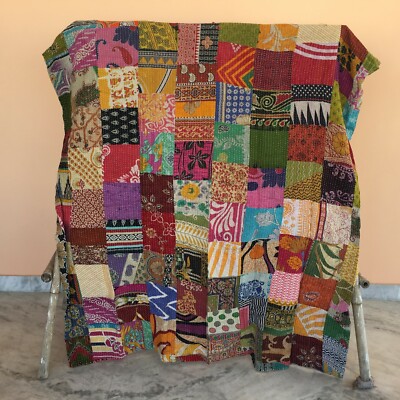 Indische Kantha Quilt Bettwäsche Decke Gudari Patchwork Wende Tagesdecke Über...