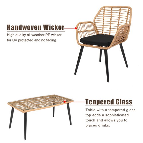 Outdoor Rattan 4-Piece Patio Furniture Set Loveseat Chair Table For Backyard - Picture 4 of 12