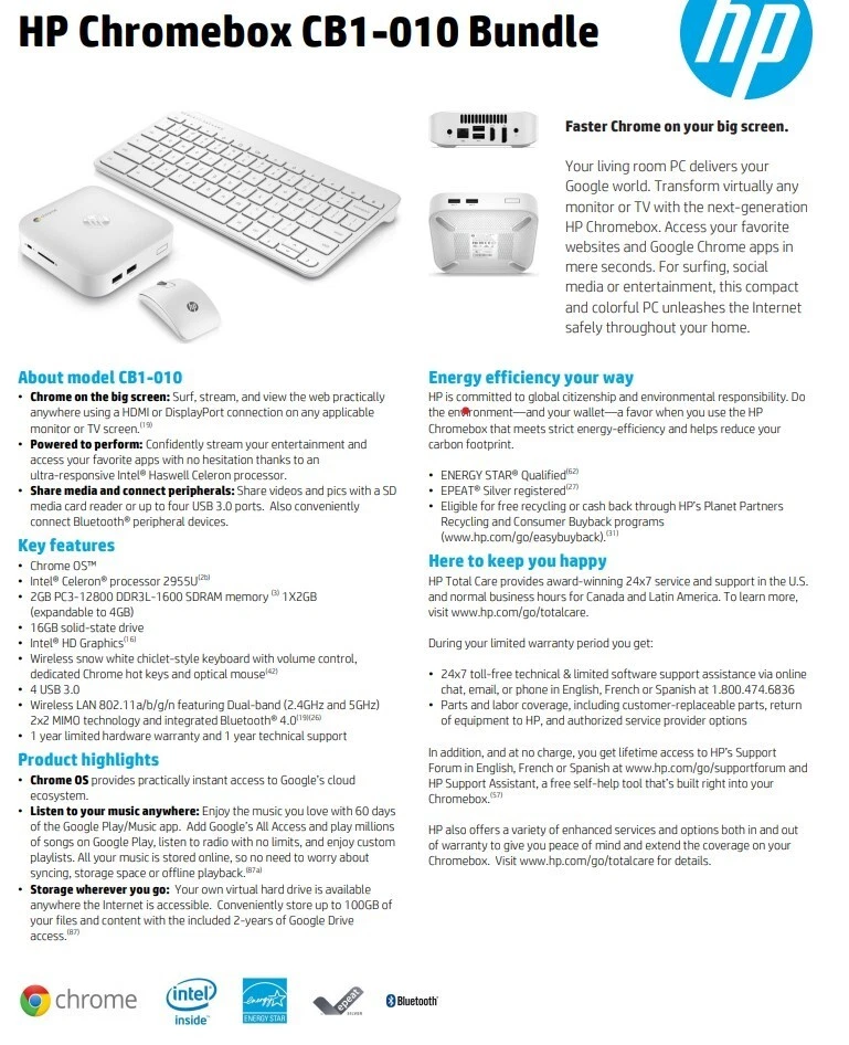 hp Chromebox cb1-010 desktop computer 16gb ssd  2gb ddr3L sd Intel Celeron 2955U - Image 3 of 3