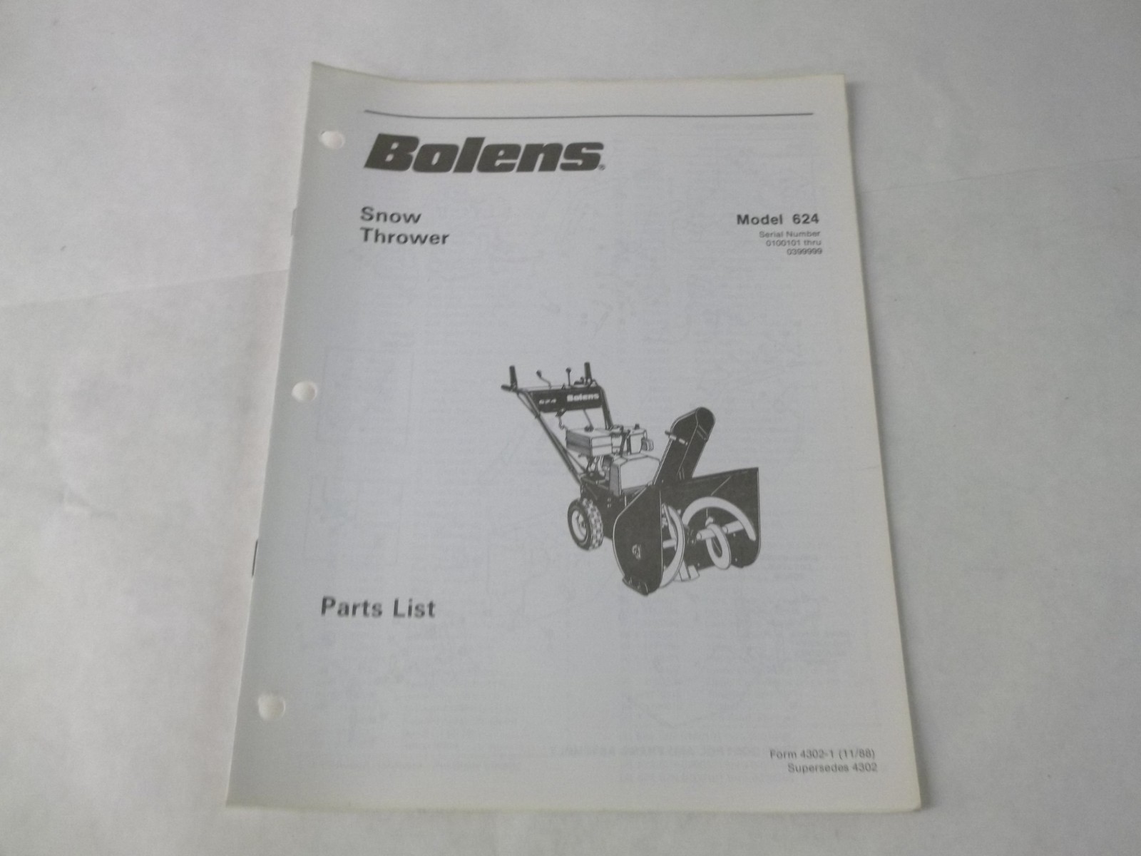 Bolens 624 Snow Thrower Parts List eBay