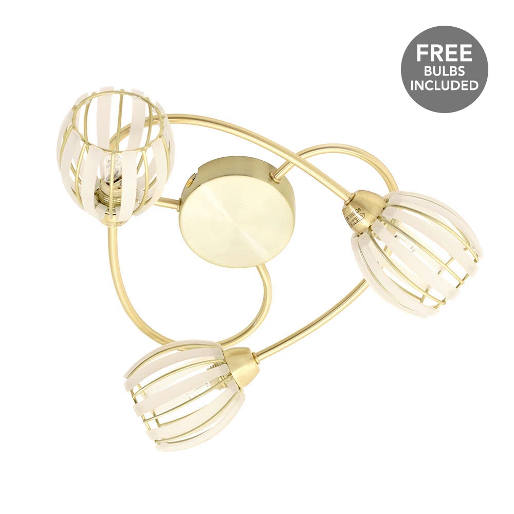 Litecraft Ceiling Light Semi Flush 3 Arm With Striped Shades