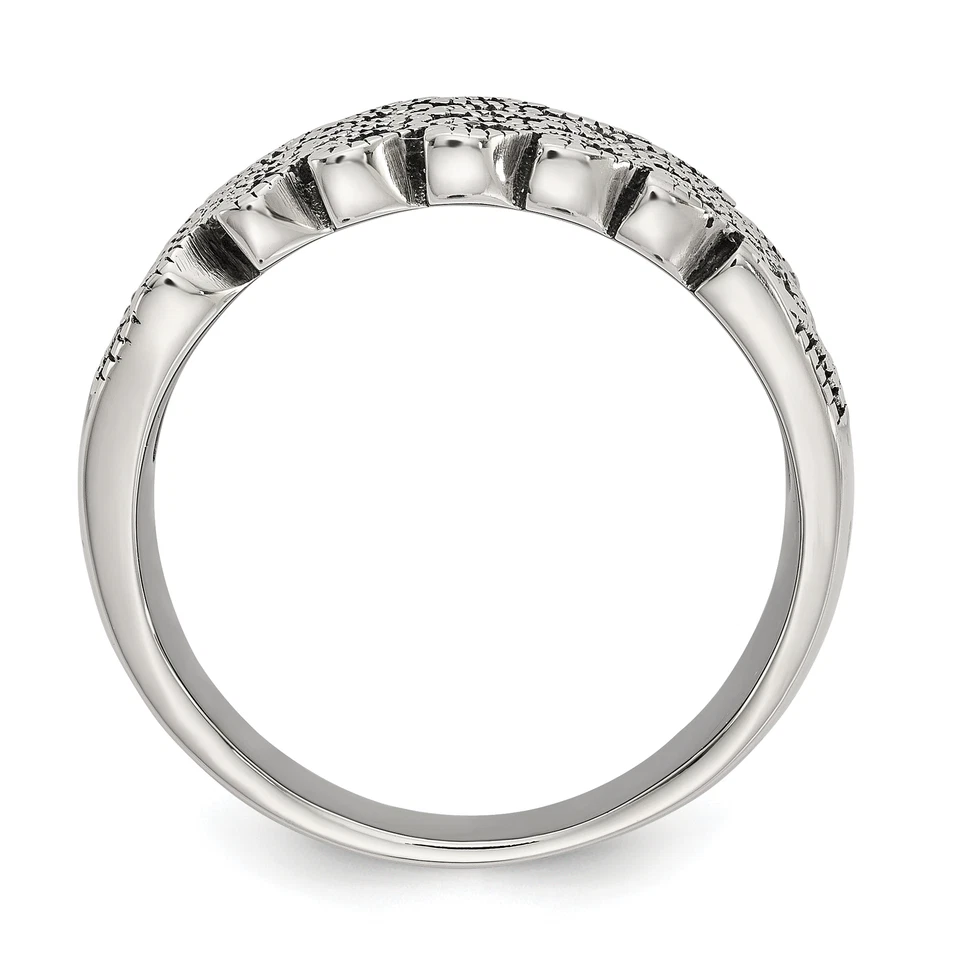 Anillo de marcasita cincel de acero inoxidable envejecido y pulido SR431 Foto 2 de 4