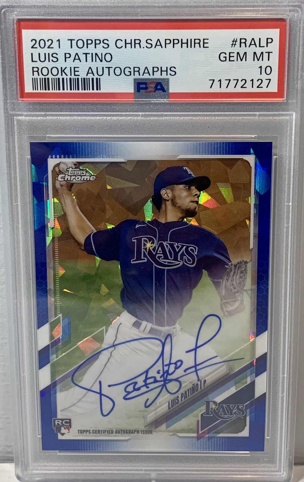 Luis Patino 2021 Topps Chrome Sapphire RC Auto Autograph SP PSA 10 Rays
