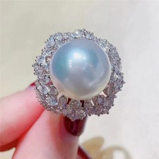huge 100 naturally genuine AAAA 12-13MM Akoya, Japan round gold pearl ring 925