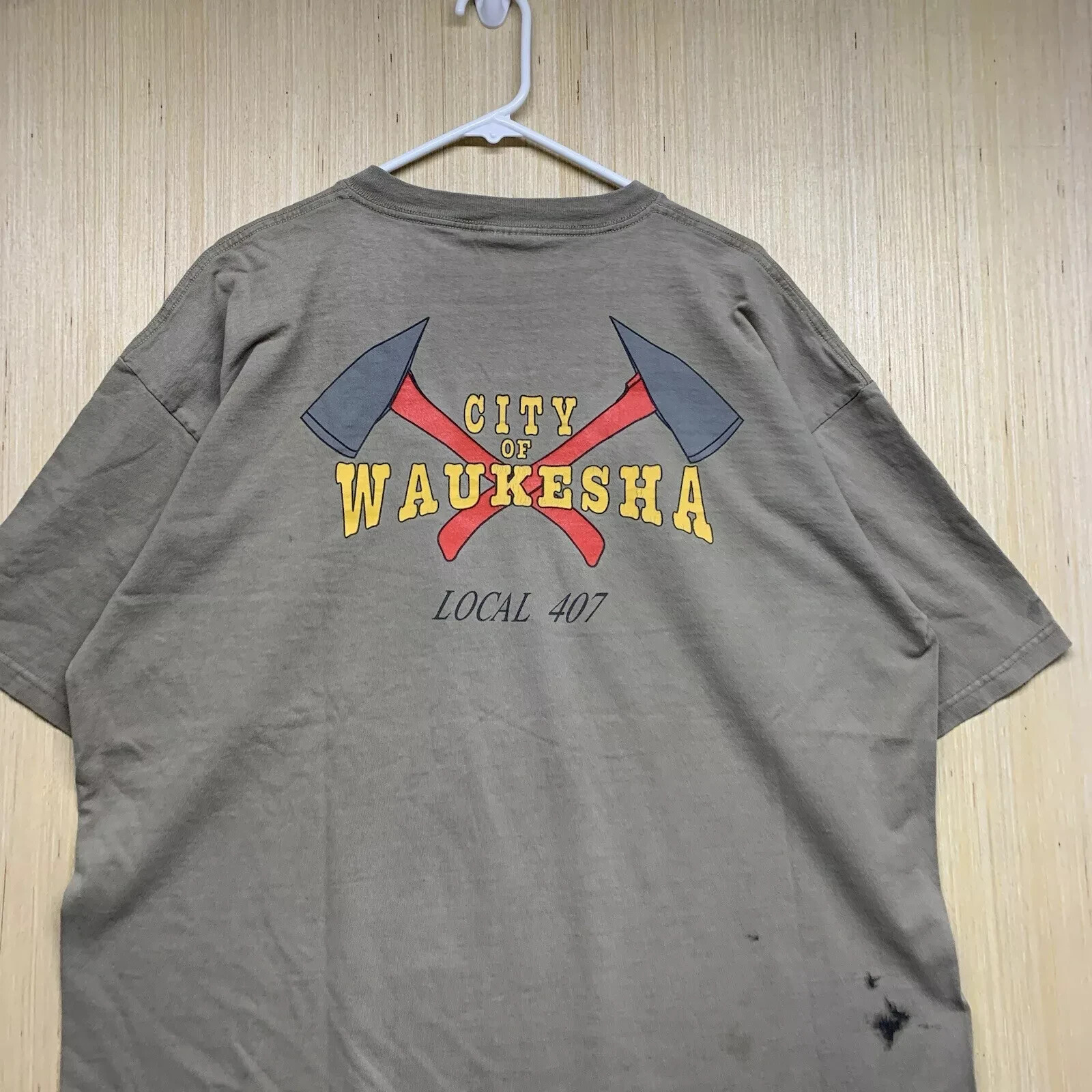 Vintage Firefighter Shirt Adult 2Xl Brown Short Sleeve Men’s Pullover Waukesha
