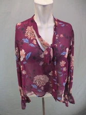 FOREVER 21 Size M Womens Multicolor Front Tie Back Keyhole Long Sleeve Top 933